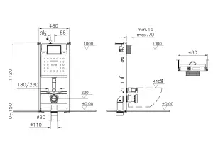 VitrA V-Fix Core Concealed Cistern Toilet Frame for Wall-Hung Toilets, 112cm