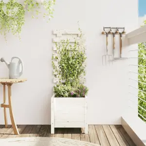 Berkfield Garden Planter with Rack White 39x39.5x114 cm Solid Wood Pine