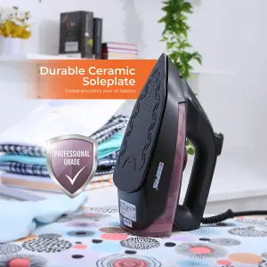 GEEPAS 2200W Steam Iron for Crisp Ironed Clothes Ceramic Non-Stick Coating Plate, Black