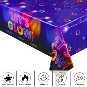 Let's Glow Neon Party Tablecloth, 137cm x 220cm Disposable Table Covers for Party Decoration