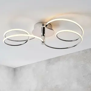 LED Semi Flush Ceiling Light 32W Warm White Chrome Infinity Hoop Strip Feature