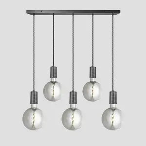 Industville Sleek Large Edison Cluster Lights, 5 Wire, Pewter