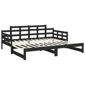 Berkfield Pull-out Day Bed Black Solid Wood Pine 2x(90x190) cm