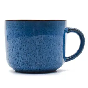 Set of Four Drammen Blue Reactive Glaze Ceramic Mugs