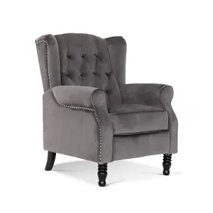 Velvet Dark Grey Marianna Manual Recliner Wingback Chair