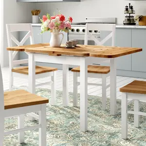 Southsea Extendable Pine Solid Wood Dining Table White/Leach-coloured / H74 x L77 x W104cm