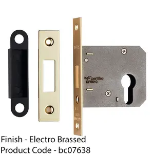 64mm Residential EURO Profile Deadlock - Electro Brassed Fire Door Rated Lock