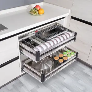 Stainless Steel Kitchen Cabinet Pull-Out Basket Cupboard Drawer Organizer 814x430x170mm