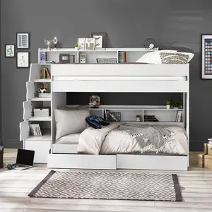 Caleb Single (3') Standard Bunk Bed with Shelves White