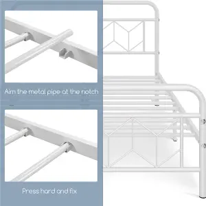 Yaheetech White 4ft6 Double Metal Bed Frame with Diamond Pattern Headboard and Footboard