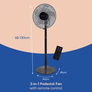 Russell Hobbs Pedestal Fan 3 in 1 Black Electric Cooling with Remote RHMPF3IN1B