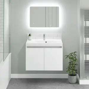 Coast 800mm White Gloss Wall Hung Basin Unit complete with Basin