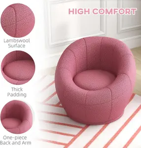 Small Armchair, Upholstered Swivel Barrel Fabric Accent Chair for Living Room, Bedroom, Berber Fleece Mini Sofa, Pink