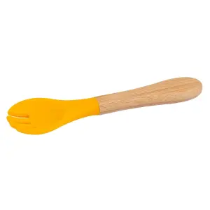 Bamboo Baby Weaning Fork with Silicone Tip - Yellow