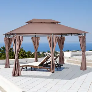 Outsunny 4m x 3(m) Outdoor 2-Tier Steel Frame Gazebo w/ Curtains Outdoor Garden