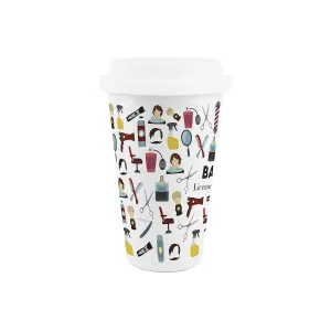 Barber Ceramic Travel Mug - Novelty Hairdresser Gifts/New Job Presents - Double-Walled Insulated Hot/Cold Drinks Cup