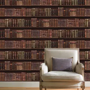 Antique Bookcase Wallpaper - Brown - 575208