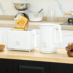 HOMCOM 1.5L 3000W Fast Boil Electric Kettle and 2 Slice Toaster Set, White