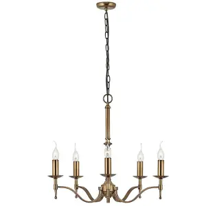 Avery Ceiling Pendant Chandelier Light 5 Lamp Antique Brass Curved Candelabra