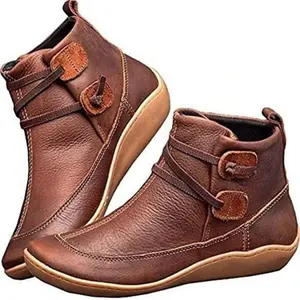 Women Snow Ankle Boots Waterproof Leather Orthopedic Shoes Brown-UK8