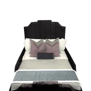 Arnold Kids Bed Gaslift Ottoman Plush Velvet with Safety Siderails- Black