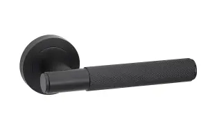 4 Set Knurled T-Bar Door Handles with Latch and Hinges Matt Black Finish