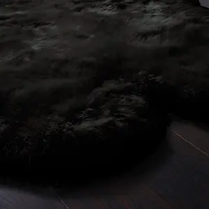 Sheepskin Black Rug, Handmade Rug with 50mm Thickness, Luxurious Shaggy Rug for Bedroom, & Dining Room-Double (70cm X 175cm)