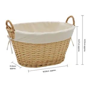 JVL Hand Woven Acacia Oval Laundry Willow Storage Basket with Lining, Honey Finish