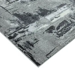 Grey Jute Easy To Clean Abstract Rug For Dining Room Bedroom And Living Room-80cm X 150cm