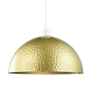 Contemporary Satin Gold Metal Pendant Lighting Shade with Hammered Domed Shape