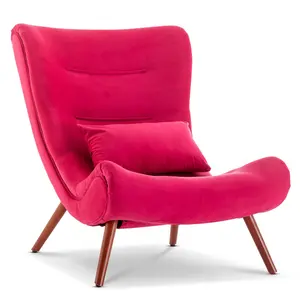 Velvet Pink Katia Accent Chair with Footstool