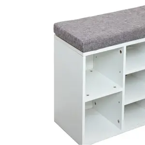 Shoe Bench Storage Rack Wooden Cabinet Cushion Seat Organiser Grey White 2016175