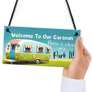 Red Ocean Novelty Style Hanging Caravan Sign - Home is Where You Park It - Caravan Decor for Indoor/Outdoor Use