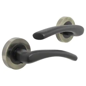 Zena Door Handle Modern Design Matt Black Lever on Antique Rose Internal Latch Handles