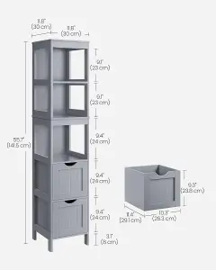 VASAGLE Bathroom Tall Cabinet, Freestanding Bathroom Storage Cabinet, Narrow Storage Unit, with Drawers, 3 Open Shelves, Dove Gray