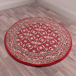 Red Traditional Floral Bordered Rug Easy to clean Dining Room-67cm X 200cm