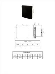 AirTech-UK Bathroom Extractor Fan 150mm/6 Matte Black Glass Front Panel with Humidity Sensor