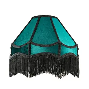 Traditional Victorian Empire 40cm Lamp Shade in Dark Emerald Velvet with Tassels