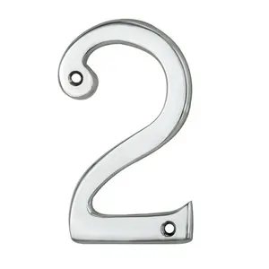 Polished Chrome Door Number 2 75mm Height 4mm Depth House Numeral Plaque