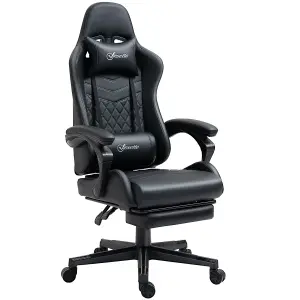 Vinsetto Racing Gaming Chair Faux Leather Gamer Recliner Home Office, Black