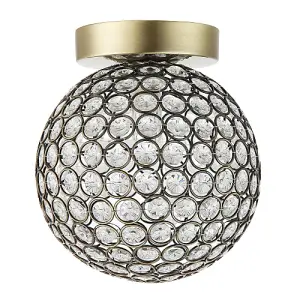 Modern Antique Brass and Clear Beaded Glass IP44 Rated Bathroom Ceiling Light