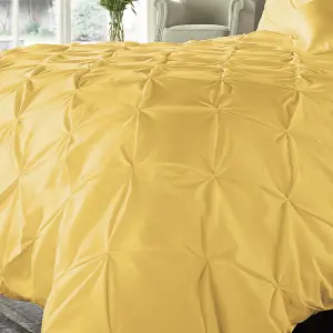 Smart Living Pintuck Duvet Cover With Pillowcases Polycotton Quilt Bedding Covers Pinch Pleated Comforter Cover Set - Ochre