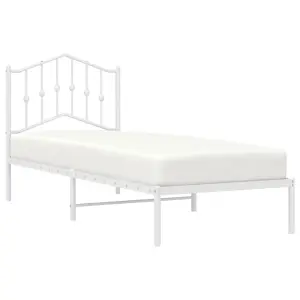 Berkfield Metal Bed Frame with Headboard White 90x190 cm