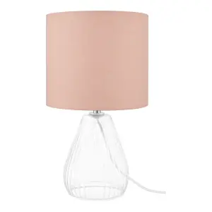 Pink & Clear Glass Fabric LED Table lamp