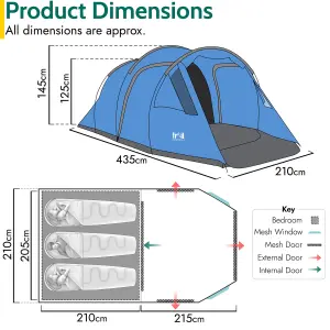 Trail 3 Man Tent Camping Festival Living Area Darkened Bedroom Waterproof 3000mm