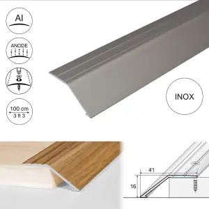 A47 41mm Anodised Aluminium Door Threshold Ramp Profile - Inox, 1.0m