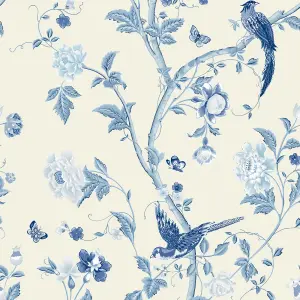 Laura Ashley Summer palace Royal blue Floral Smooth Wallpaper Sample