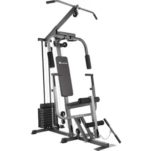 Multi Gym - with bench press, fly machine, leg extension, lat pulldown bar and cable pulley  -  black