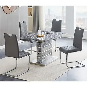 Parini Extendable Melange High Gloss Dining Table 4 Grey Chairs