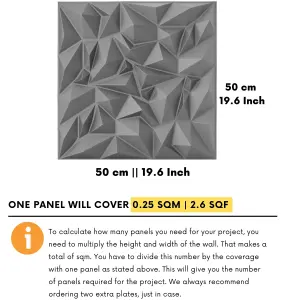 3D Wall Panels Adhesive Included - 6 Sheets Cover 16.15ft²(1.5m²) Interior Cladding Panels -  Diamond Prestige Matt Silver-Grey